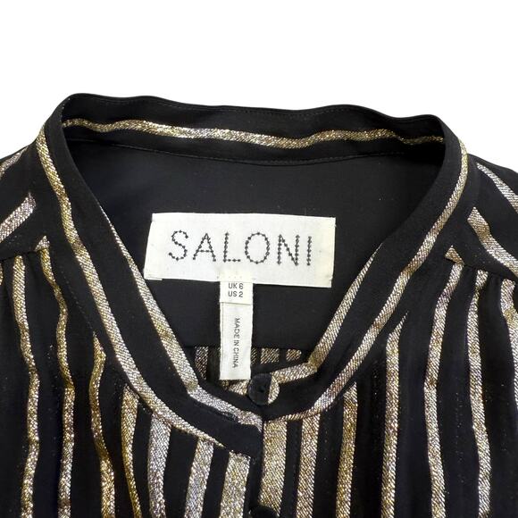 Saloni Silk Metallic Stripe Jacquard Midi Dress Size 2 - Picture 6 of 12